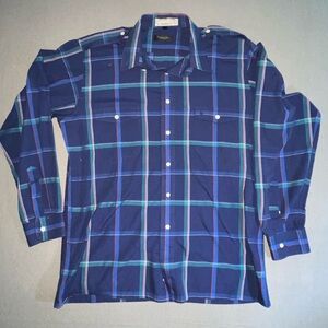 Christian Dior blue plaid button up shirt